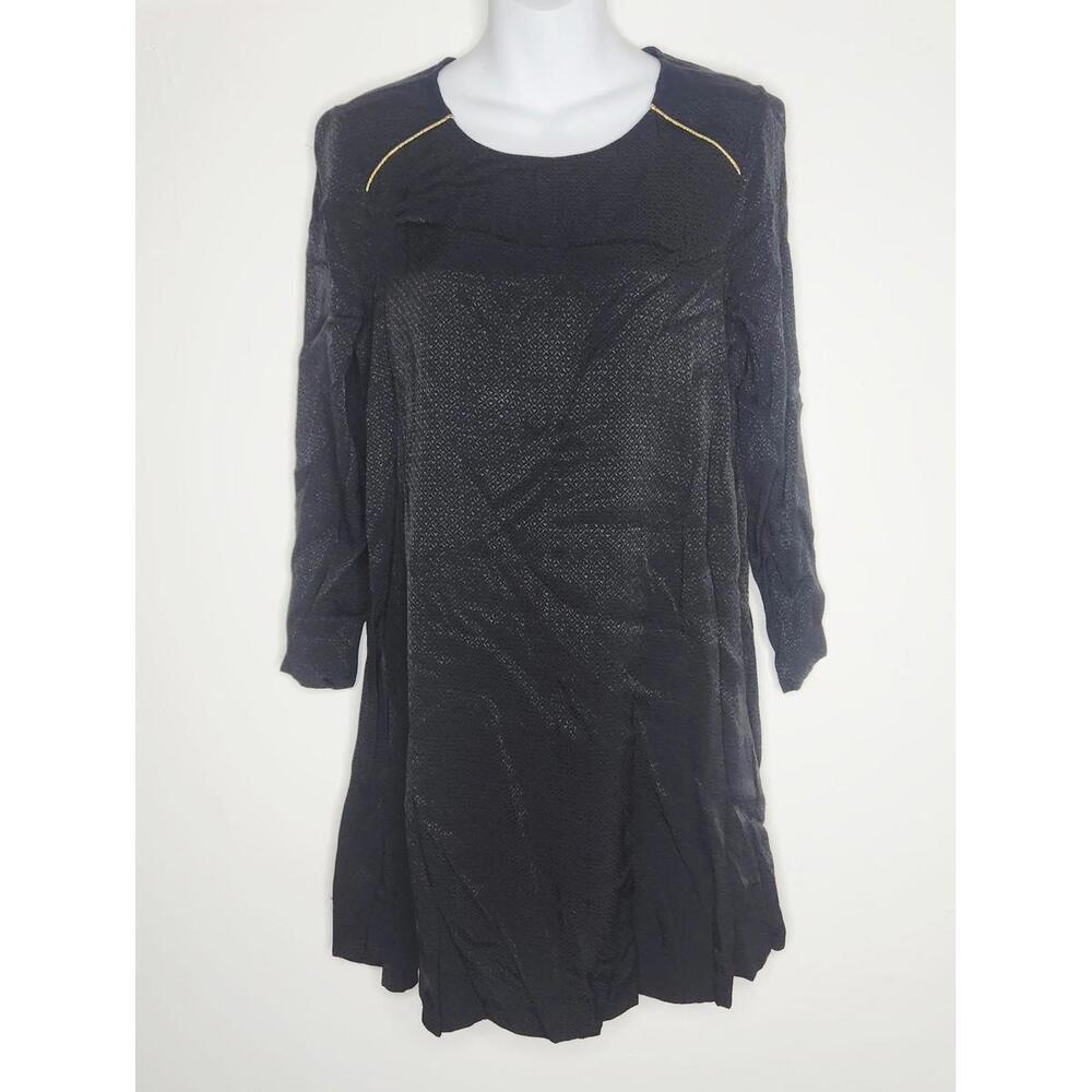 Madewell Et Sezane Dress Womens 2 Black Jacquard Keyhole Back Gold Trim